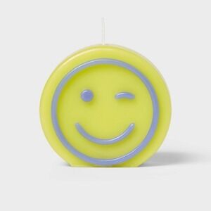 Green Smiley Face Candle Set Room Essentials 2 Pack‎ Decor 3" Candles NEW